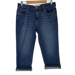 Levis Womens Blue Medium Wash Button Flap Pocket Cropped Capri Jeans Size 12